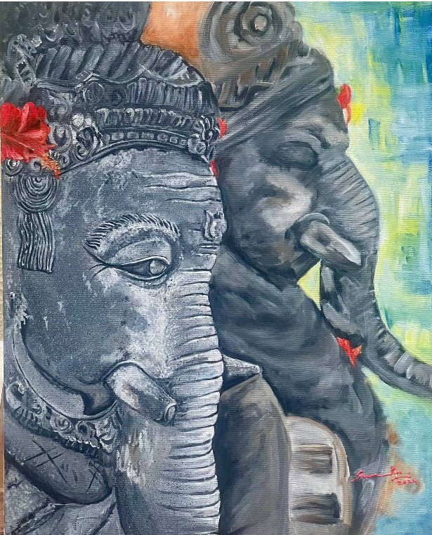 Ganesha, acrylic on canvas by Suvarna Mantha